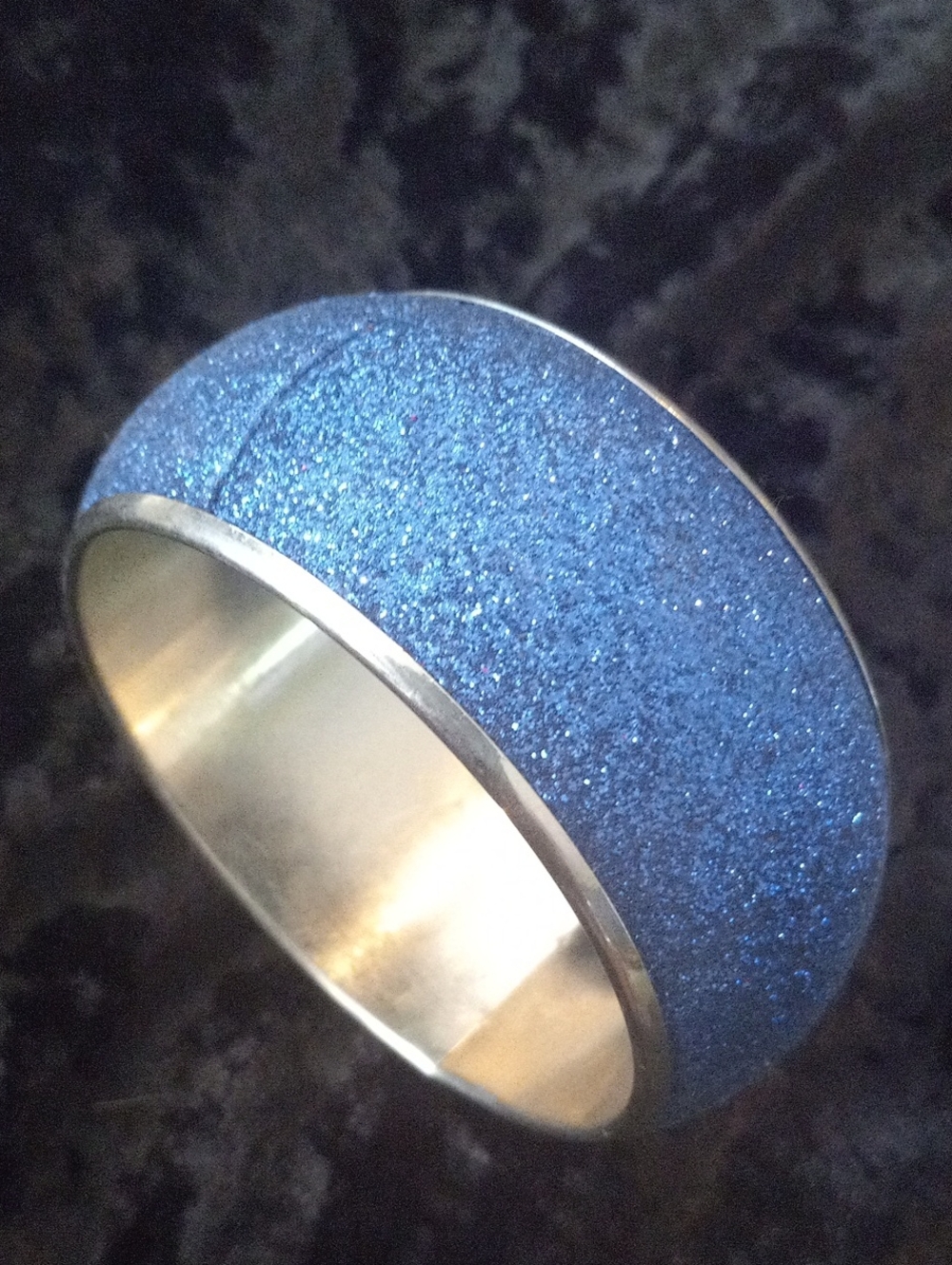 Sparkling Blue Glitter Chunky Dome Bangle Bracelet. XL